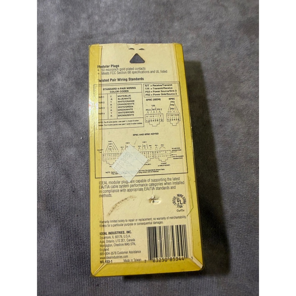 Ideal Modular Plugs RJ-11 4-Position for Solid Conductors 25 Count 85-344 Clear - Picture 2 of 2